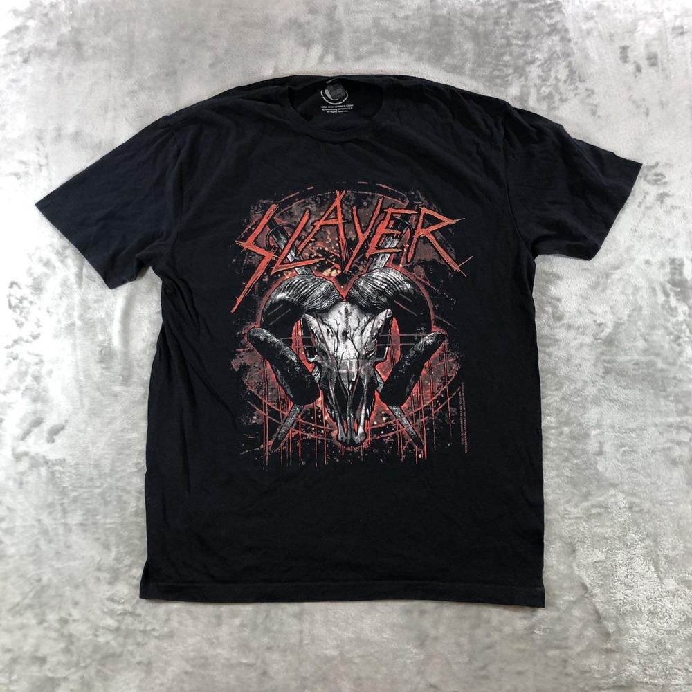 Slayer Shirt Mens Large Black Ram Skull Graphic Tee Gildan Metal Band Music
